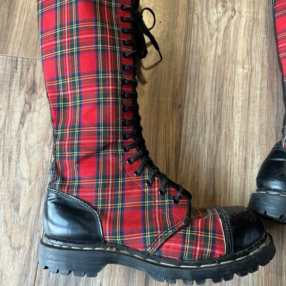 Gripfast 20-eye Steel Toe Boots England Tartan Plaid Red Size 10.5-11M 11.5-12W - Picture 7 of 10